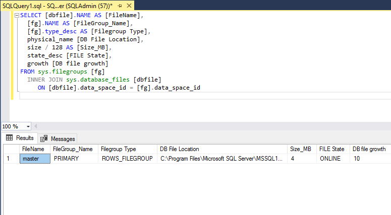 filegroup query in SQL Server