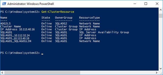 cluster resource list sql server
