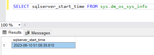 last restart time in SQL